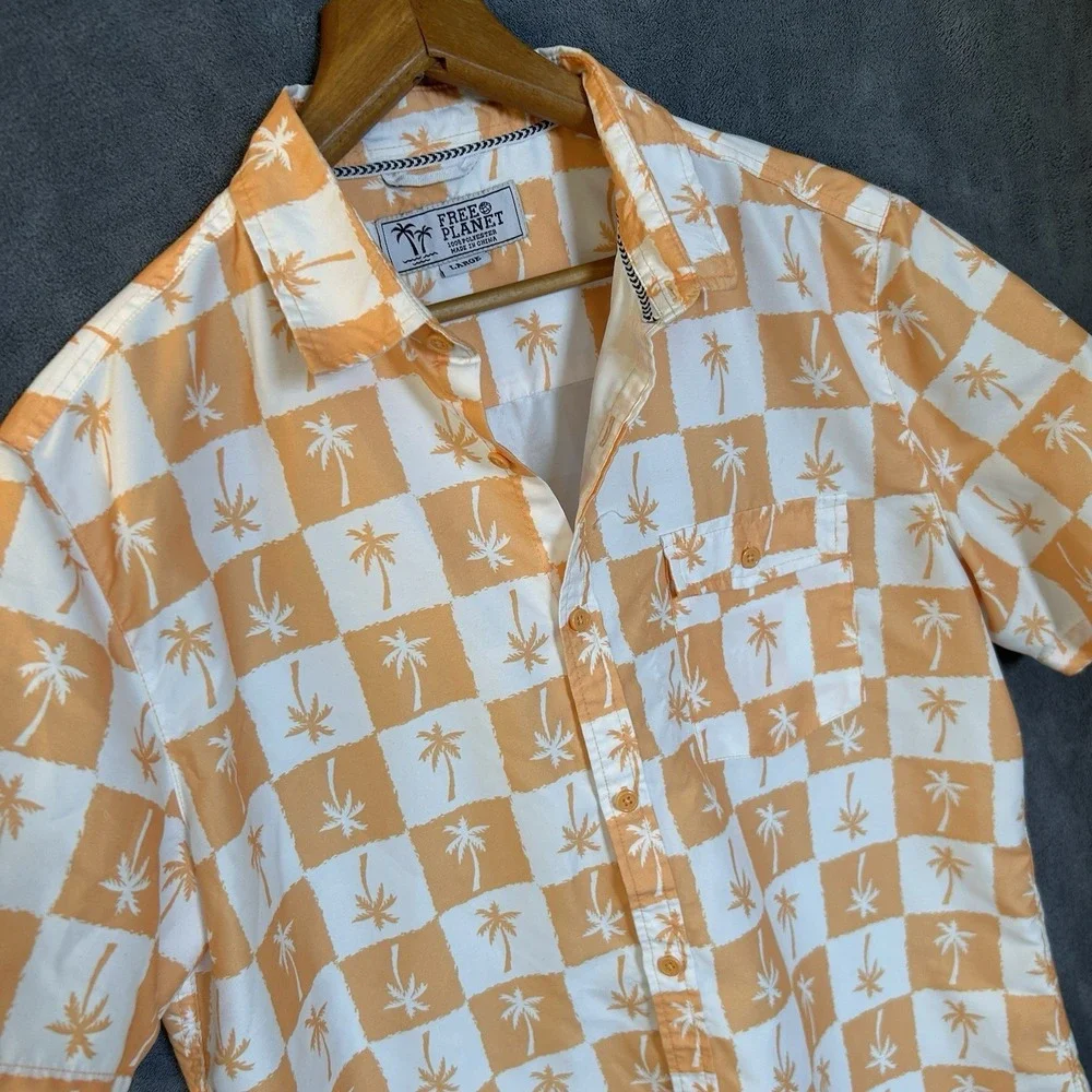 Free Planet Mens Large Hawaiian Lined Swim Trunks & Shirt Orange & White